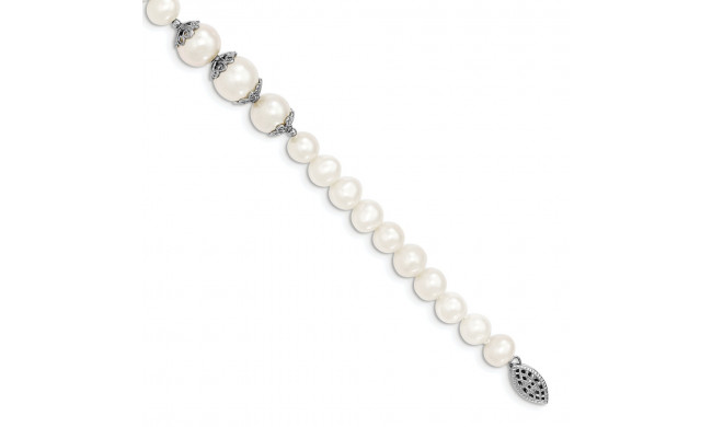 Quality Gold Sterling Silver Rhodium-plated 7-10mm White FWC Pearl Fancy Bracelet - QH5219-7