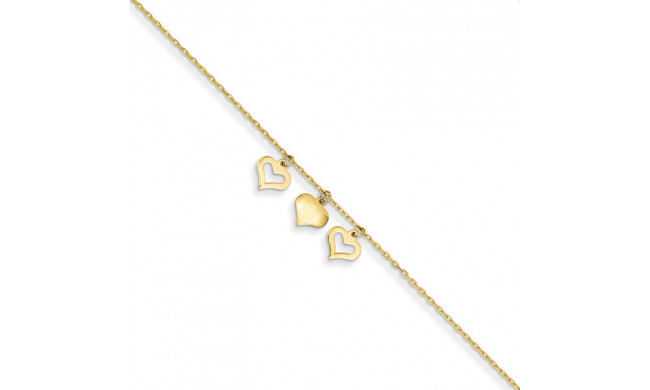 Quality Gold 14k 3 Hearts  Extension Anklet - ANK233-10