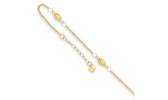 Quality Gold 14k Circle Chain Diamond Cut Rice Puff Beads  Anklet - ANK272-9