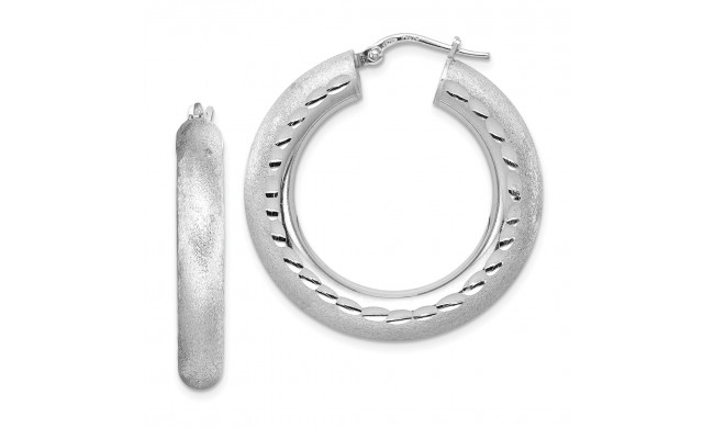 Quality Gold Sterling Silver Rhodium-plated  Polished & Satin Hoop Earrings - QE13127