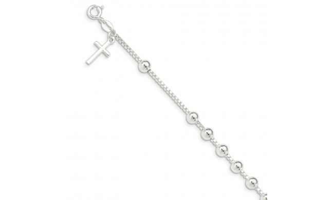 Quality Gold Sterling Silver Cross on Bead Bracelet - QG2373-7.25