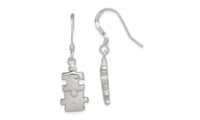 Quality Gold Sterling Silver Polished CZ Puzzle Pieces Dangle Earrings - QE8793