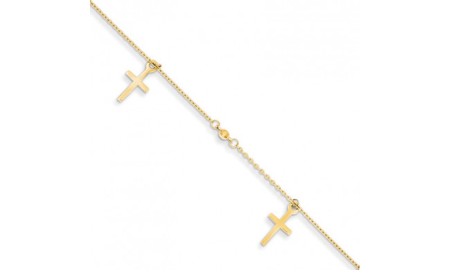Quality Gold 14k Polished and Textured CrossAnklet - ANK267-9