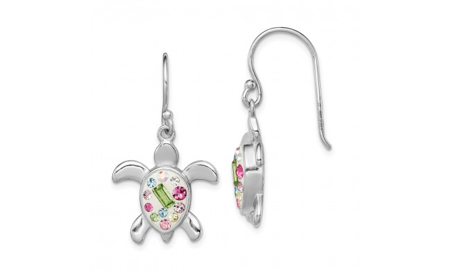 Quality Gold Sterling Silver Rhodium Plated Stellux Crystal Turtle Dangle Earrings - QE9670