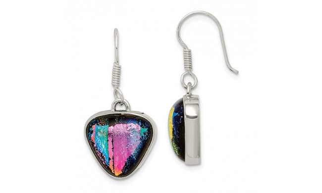 Quality Gold Sterling Silver Multicolor Dichroic Glass Triangle Shaped Dangle Earrings - QE6262