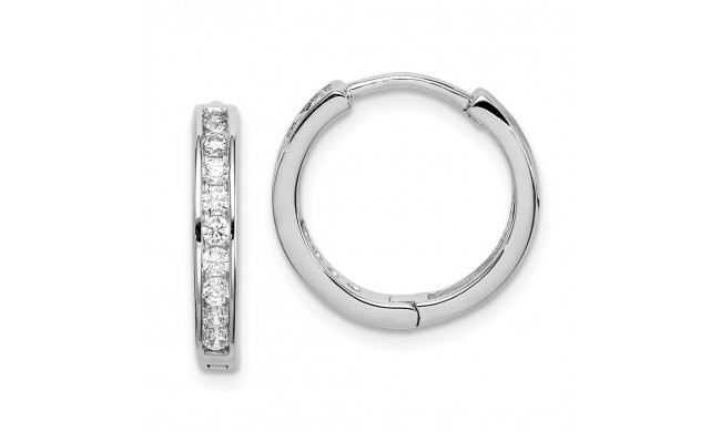Quality Gold Sterling Silver Rhodium-plated CZ 3x16mm Hinged Hoop Earrings - QE15107