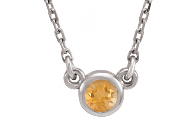 14K White 4 mm Round Citrine Bezel-Set Solitaire 16 Necklace - 6113460027P