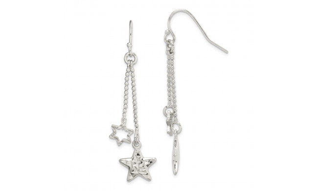 Quality Gold Sterling Silver Diamond-cut Star Dangle Shepherd Hook Earrings - QE11920