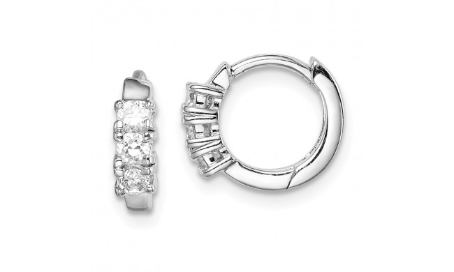 Quality Gold Sterling Silver Rhodium-plated 3-stone CZ 2x11mm Hinged Hoop Earrings - QE15317