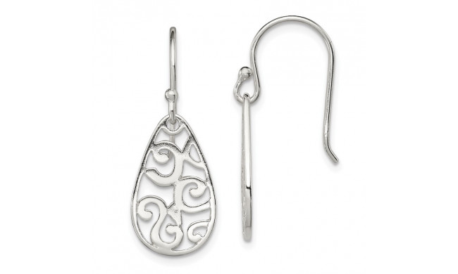 Quality Gold Sterling Silver Filigree Oval Dangle Earrings - QE7205