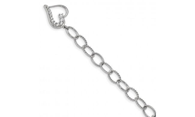 Quality Gold Sterling Silver Rhodium Plated Journey Heart CZ Dangle Bracelet - QG2178-7.5