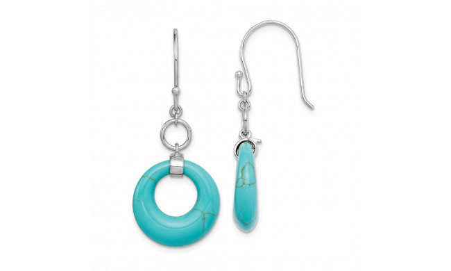 Quality Gold Sterling Silver Rhodium-plated Created Turquoise Circle Dangle Earrings - QE15368