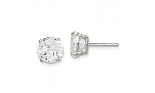 Quality Gold Sterling Silver 8mm Round Basket Set CZ Stud Earrings - QE7484