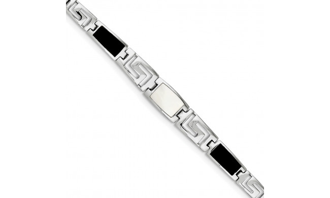 Quality Gold Sterling Silver Synthetic Onyx & Mother of Pearl Greek Key Bracelet - QG2396-7.25