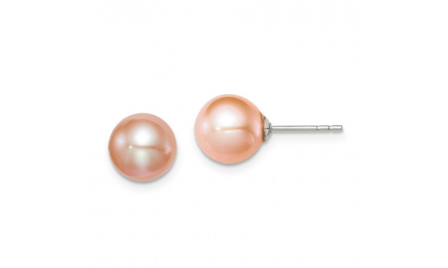 Quality Gold Sterling Silver 8-9mm Pink FW Cultured Round Pearl Stud Earrings - QE12723