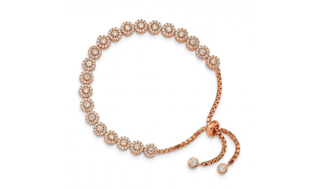 Quality Gold Sterling Silver Rose-tone CZ Halo Adjustable Bracelet - QG4780