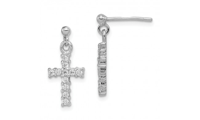 Quality Gold Sterling Silver Rhodium-plated CZ Cross Post Dangle Earrings - QE12942
