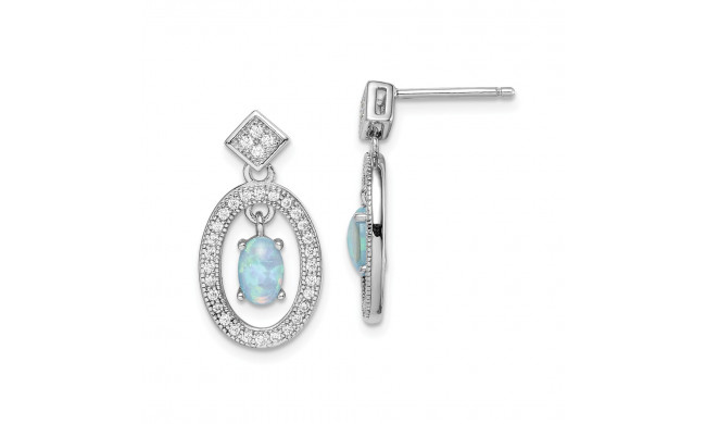 Quality Gold Sterling Silver Rhodium-plated Created Opal & CZ Post Dangle Earrings - QE15320