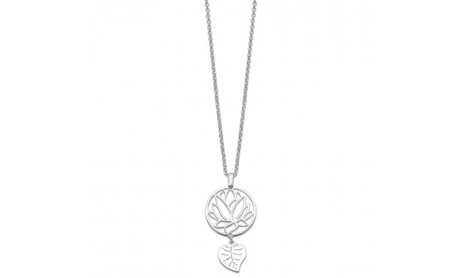 Quality Gold Sterling Silver Rhodium-plated Flower & Leaf Dangle Necklace - QG5225-15.5