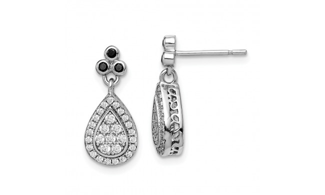 Quality Gold Sterling Silver Rhod-plated Black  White CZ Teardrop Post Dangle Earrings - QE15407