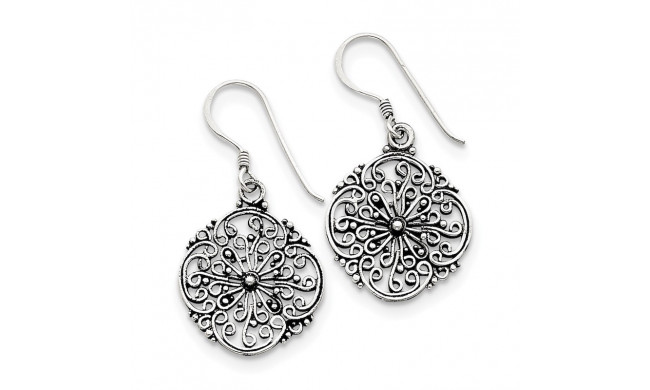 Quality Gold Sterling Silver Antiqued Filigree Dangle Earrings - QE7375
