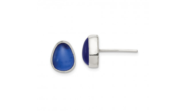 Quality Gold Sterling Silver Blue Sea Glass Stud Earrings - QE14420