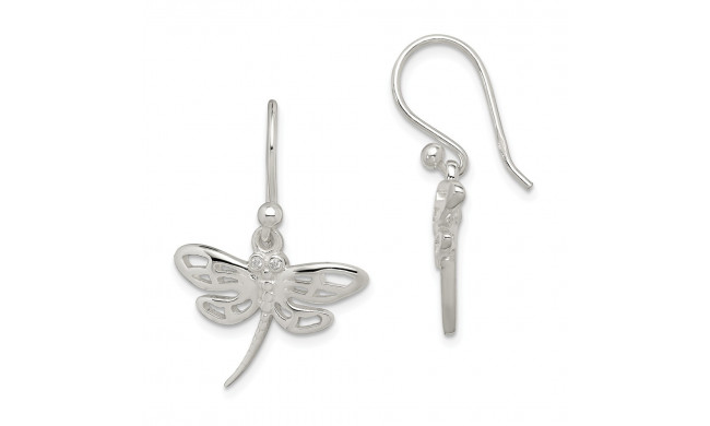 Quality Gold Sterling Silver CZ Dragonfly Dangle Earrings - QE14679