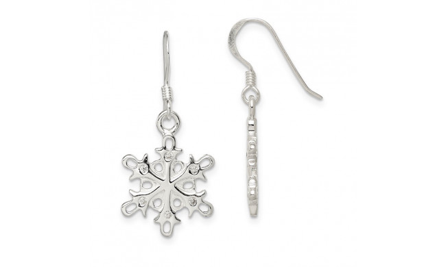 Quality Gold Sterling Silver Polished & Satin CZ Snowflake Dangle Earrings - QE6911