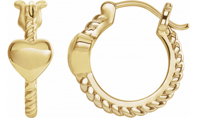 14K Yellow 14 mm Heart Rope Hoop Earrings - 653402600P