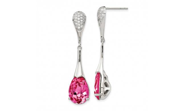 Quality Gold Sterling Silver RH-plated Clear & Pink Crystal Teardrop Dangle Post Earring - QE14417
