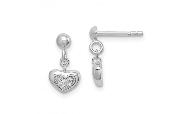 Quality Gold Sterling Silver Rhodium-plated CZ Heart Dangle Post Earrings - QE15086