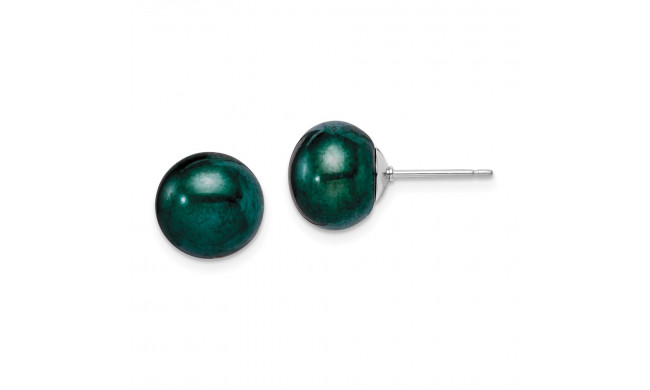 Quality Gold Sterling Silver Green 10-11mm FW Cultured Button Pearl Stud Earring - QE7671