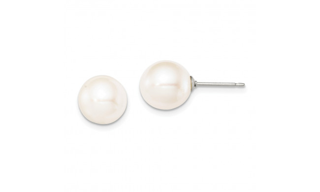 Quality Gold Sterling Silver 9-10mm White FW Cultured Round Pearl Stud Earrings - QE12736