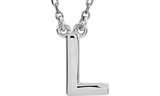 14K White Block Initial L 16 Necklace - 84634316232P