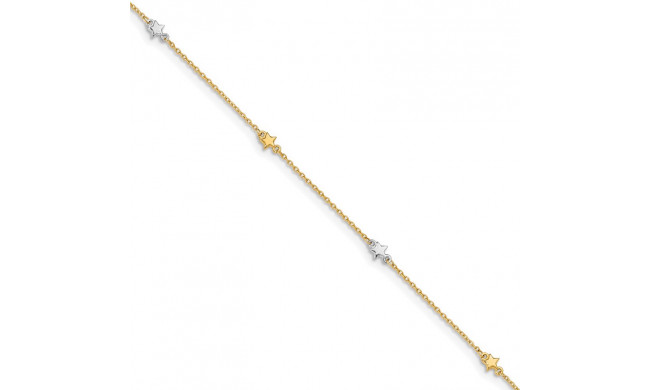 Quality Gold 14k Two Tone Polished Star Anklet - ANK291-10