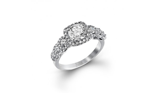 Zeghani 14k White Gold Elegant Graduated Halo And Diamond Engagement Ring