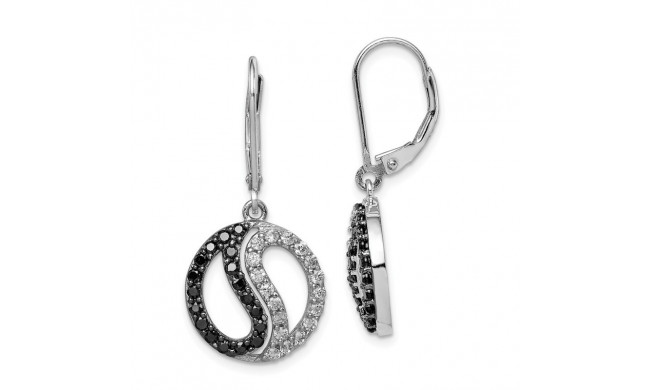 Quality Gold Sterling Silver Black & White CZ Yin Yang Dangle Earrings - QE7341