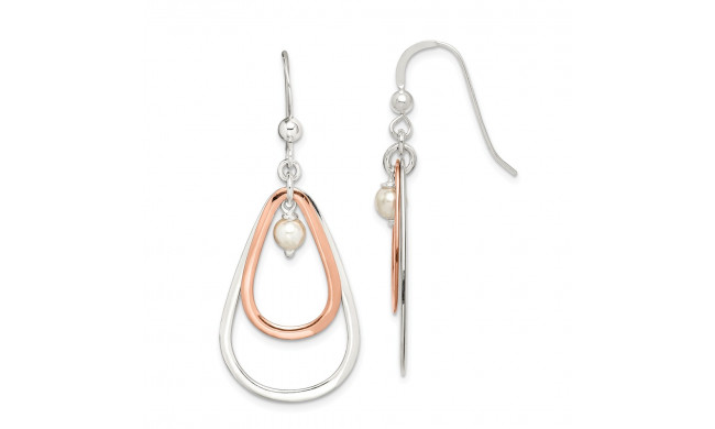 Quality Gold Sterling Silver & Rose Tone & Swarovski Simulated Pearl Dangle Earrings - QE15426