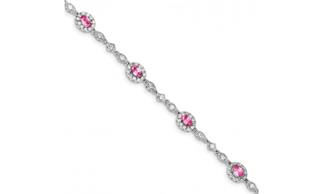 Quality Gold Sterling Silver Rhodium-plated Pink and Clear CZ Bracelet - QX415CZ