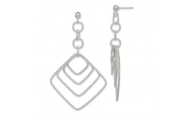 Quality Gold Sterling Silver Polished and Textured Square Post Dangle Earrings - QE8892