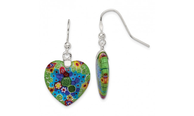 Quality Gold Sterling Silver Multicolored Glass Polished Heart Dangle Earrings - QE7395