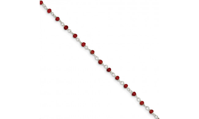 Quality Gold Sterling Silver Dark Red CZ Polished Bracelet - QG2991-7.25