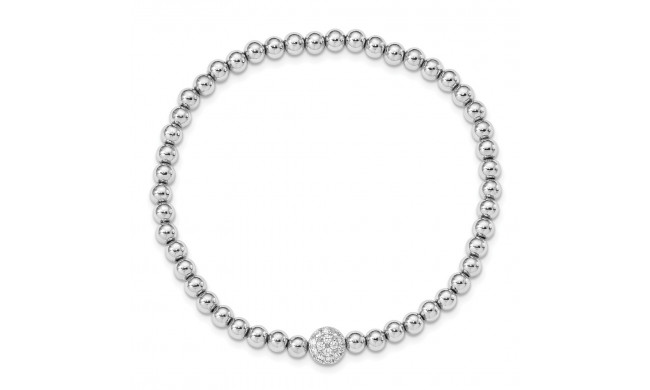 Quality Gold Sterling Silver Rhod-plated Polished CZ Beaded Stretch Bracelet - QH5455