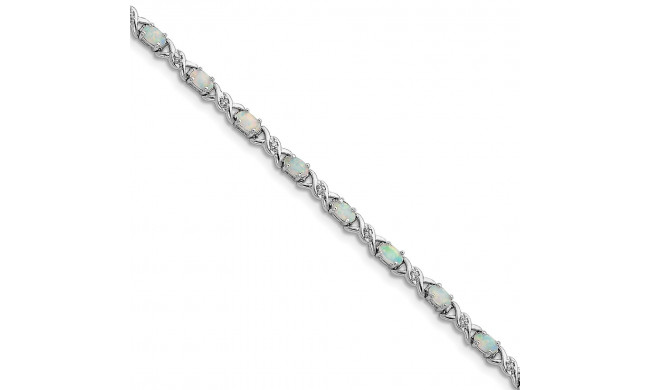 Quality Gold Sterling Silver 7inch Rhodium Plated White Created Opal and CZ Bracelet - QX519CP