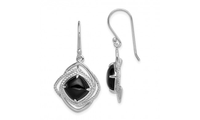 Quality Gold Sterling Silver Onyx Dangle Earrings - QE9377
