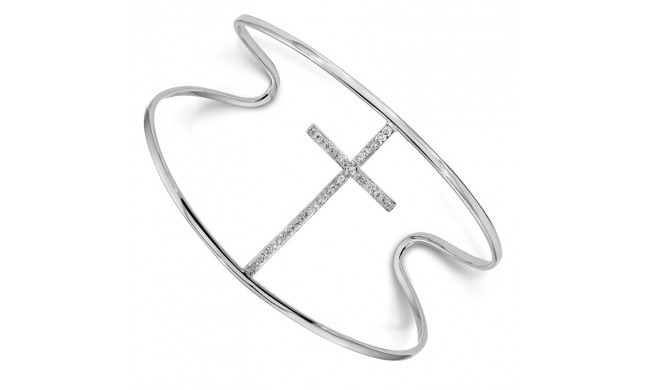 Quality Gold Sterling Silver Rhodium-plated CZ Cross Slip-on Cuff Bangle Bracelet - QB1215