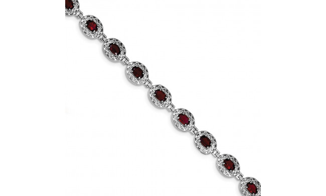 Quality Gold Sterling Silver Rhodium Plated Garnet Filigree Bracelet - QX588GA