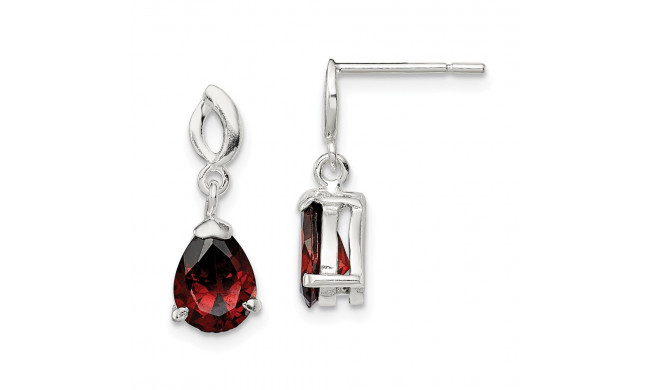 Quality Gold Sterling Silver Polished Red Glass Dangle Post Earrings - QE12375