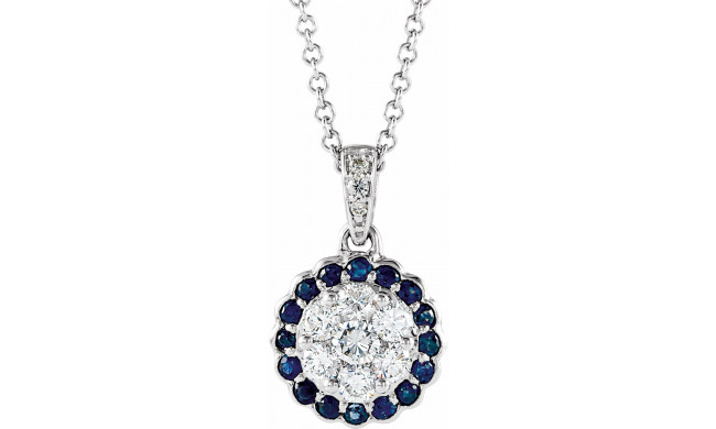 14K White Blue Sapphire & 1/3 CTW Diamond Necklace - 65201560002P