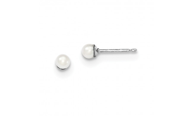 Quality Gold Sterling Silver 3-4mm White FW Cultured Round Pearl Stud Earrings - QE12730